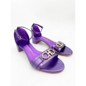 SALVATORE FERRAGAMO Como Metallic Purple Leather Sandals